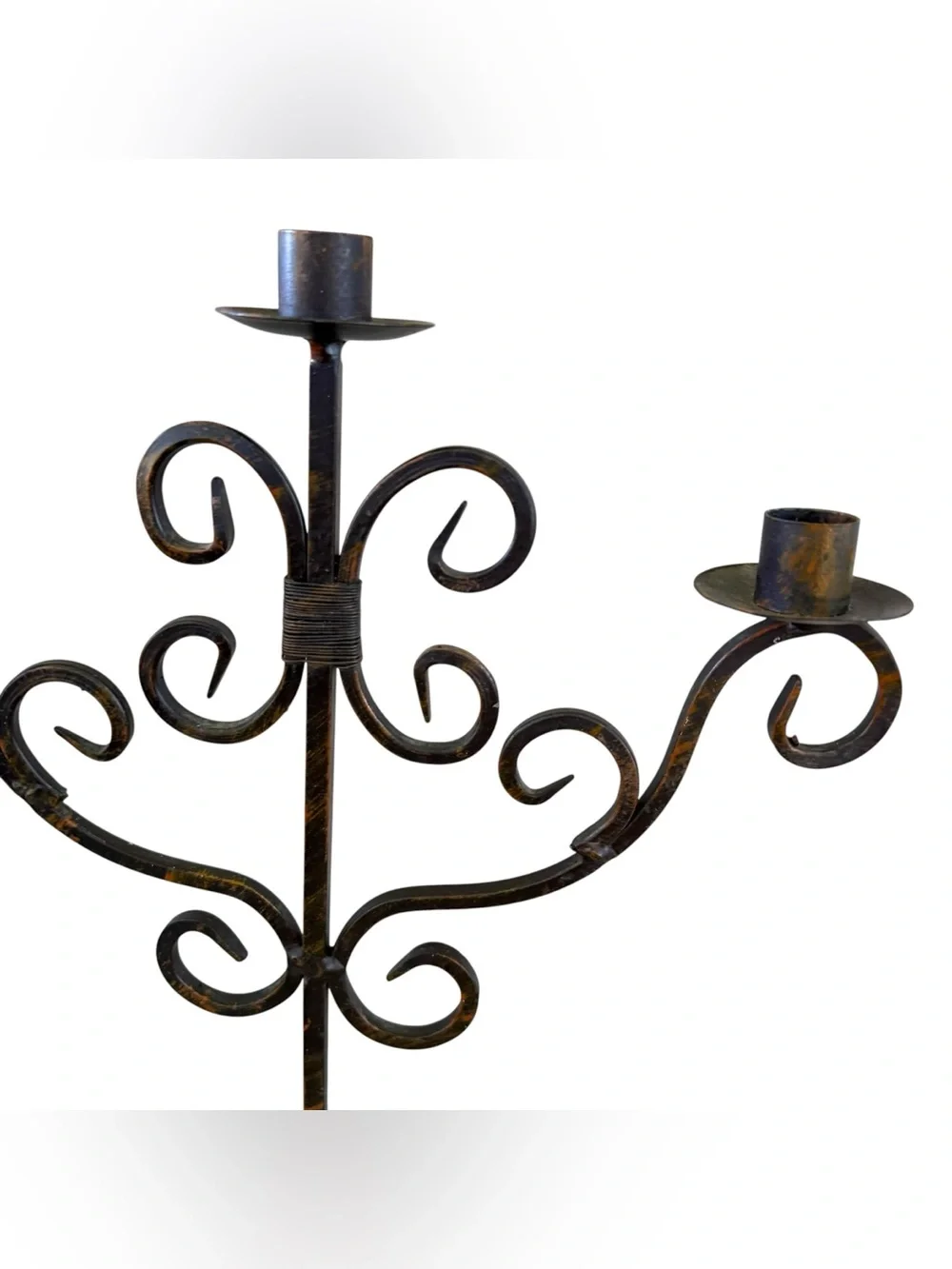 Vintage Wrought Iron Candelabra 3 Candle Holders Heavy Black Gothic Rustic